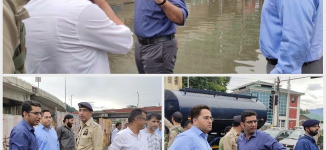 DC Srinagar takes firsthand assessment of water-logging situation after heavy rains