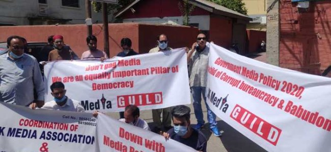 Journalists protest against new media policy in Srinagar Journalists protest against new media policy in Srinagar