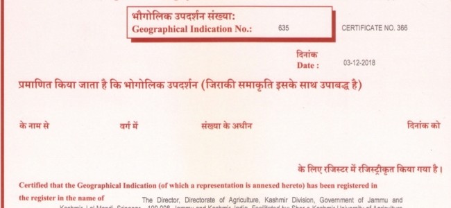 GoI issues certificate of GI registration for the Saffron grown in Kashmir Valley