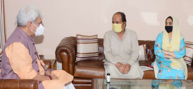 Lt Governor meets family members of Ajay Pandita Bharti Lt Governor meets family members of Ajay Pandita Bharti