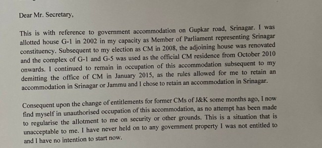 Voluntarily vacating government accommodation in Srinagar: Omar Abdullah Voluntarily vacating government accommodation in Srinagar: Omar Abdullah