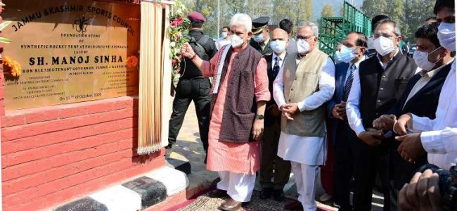 Lt Governor inaugurates sports infrastructure across J&K worth Rs 49.78 Cr, Lays foundation of projects costing Rs 10.5 Cr Lt Governor inaugurates sports infrastructure across J&K worth Rs 49.78 Cr, Lays foundation of projects costing Rs 10.5 Cr