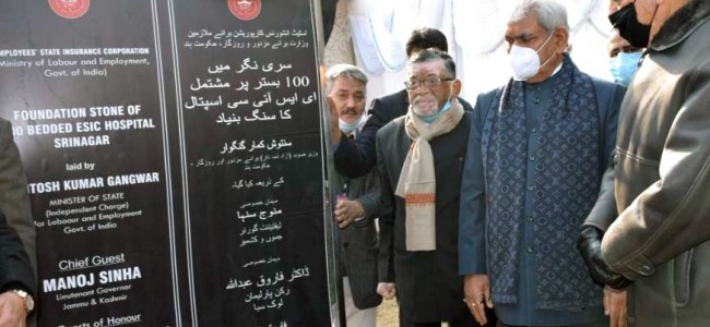 Lt Governor; Union MoS, Labour & Employment lay foundation stone of Rs 160 Crore 100-bedded ESIC Hospital at Budgam Lt Governor; Union MoS, Labour & Employment lay foundation stone of Rs 160 Crore 100-bedded ESIC Hospital at Budgam