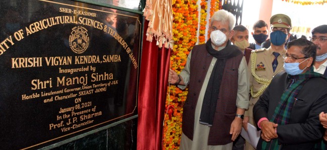 Lt Governor inaugurates Krishi Vigyan Kendra building at Samba; urges scientists to take farm technology from lab to fields Lt Governor inaugurates Krishi Vigyan Kendra building at Samba; urges scientists to take farm technology from lab to fields