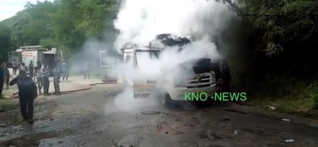 Patient and ambulance driver safe after the vehicle caught fire at Ajas Patient and ambulance driver safe after the vehicle caught fire at Ajas