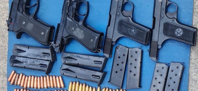 Four pistols, ammunition recovered during search ops in Pulwama village Four pistols, ammunition recovered during search ops in Pulwama village