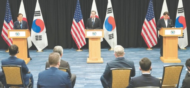 US, Japan, S. Korea discuss threat posed by North