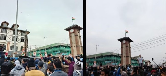Rahul Gandhi hoists tricolour at Srinagar’s Lal Chowk Rahul Gandhi hoists tricolour at Srinagar’s Lal Chowk