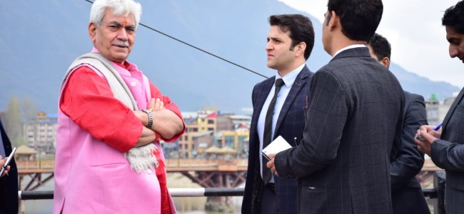 Lt Governor conducts on-site inspection and reviews ongoing work of Jhelum Riverfront  SRINAGAR, MARCH 21: Lieutenant Governor, Shri Manoj Sinha conducted on-site inspection and reviewed ongoing work of Jhelum Riverfront, today.  The Lt Governor ascertained the progress of the work being carried out at the site, and laid emphasis on the timely completion of the project.  While enquiring about the facilities being made available for the visitors, the Lt Governor instructed the CEO Srinagar Smart City to explore possibilities for developing selfie points at some prominent locations under the project.  Commissioner SMC and CEO Srinagar Smart City, Sh Athar Amir Khan briefed the Lt Governor on the progress made on the prestigious project. He informed that the ongoing work on Left Bank of the river from Zero Bridge to Lal Mandi shall be completed by April, 2023.  The work on stretch between Zero Bridge to GPO is also going on in full swing and shall be completed by April 2023. While the major works on the Riverfront project will be completed by or before August 2023, it was informed.  On the ongoing development projects in Kashmir and revival of Kashmir’s heritage Jhelum River and river transport, the Lt Governor said the work is going on as per the timelines.  Pertinently, the Jhelum Riverfront from Zero Bridge to Budshah Kadal is envisaged with the state of art public places along the Riverfront. Both the right and left banks of the Jhelum riverfront are being upgraded.  The development of pedestrian walkways, Cycle track, Multi-purpose green spaces and parks, Seating space, barrier-free environment, universal accessibility, improved connectivity to popular market streets, High-quality lighting, Ornamental plant species, modern public utilities will make the Jhelum Riverfront a prominent destination for tourists and locals.  Dr Mandeep Kumar Bhandari, Principal Secretary to Lt Governor; Sh Vijay Kumar Bidhuri, Divisional Commissioner Kashmir and other senior officers accompanied the Lt Governor.