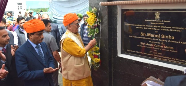 Lt Governor inaugurates newly constructed 224 residential transit accommodations for PM Package employees at Odina Bandipora