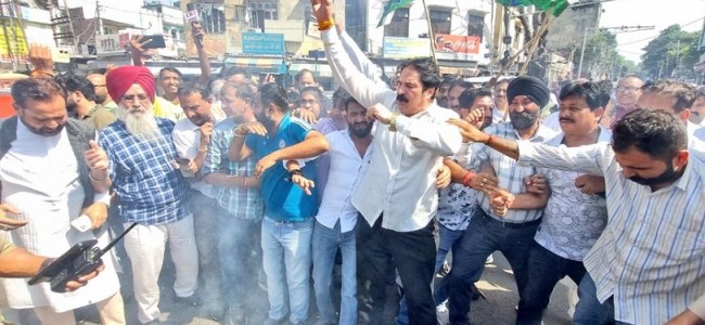 J&K Cong Protests Against BJP Over Rahul Gandhi Poster J&K Cong Protests Against BJP Over Rahul Gandhi Poster