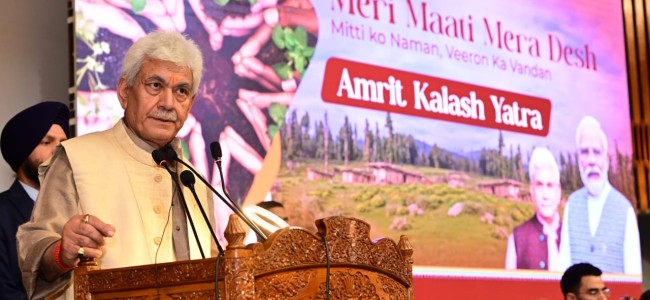 Lt Governor receives Amrit Kalash from all Blocks and Municipal bodies of Kashmir Division under Meri Maati Mera Desh Campaign