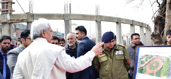 Lt Governor inspects progress of Balidan Stambh in Srinagar Lt Governor inspects progress of Balidan Stambh in Srinagar