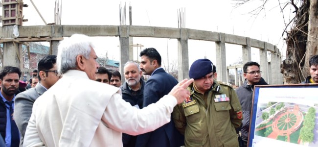 Lt Governor inspects progress of Balidan Stambh in Srinagar